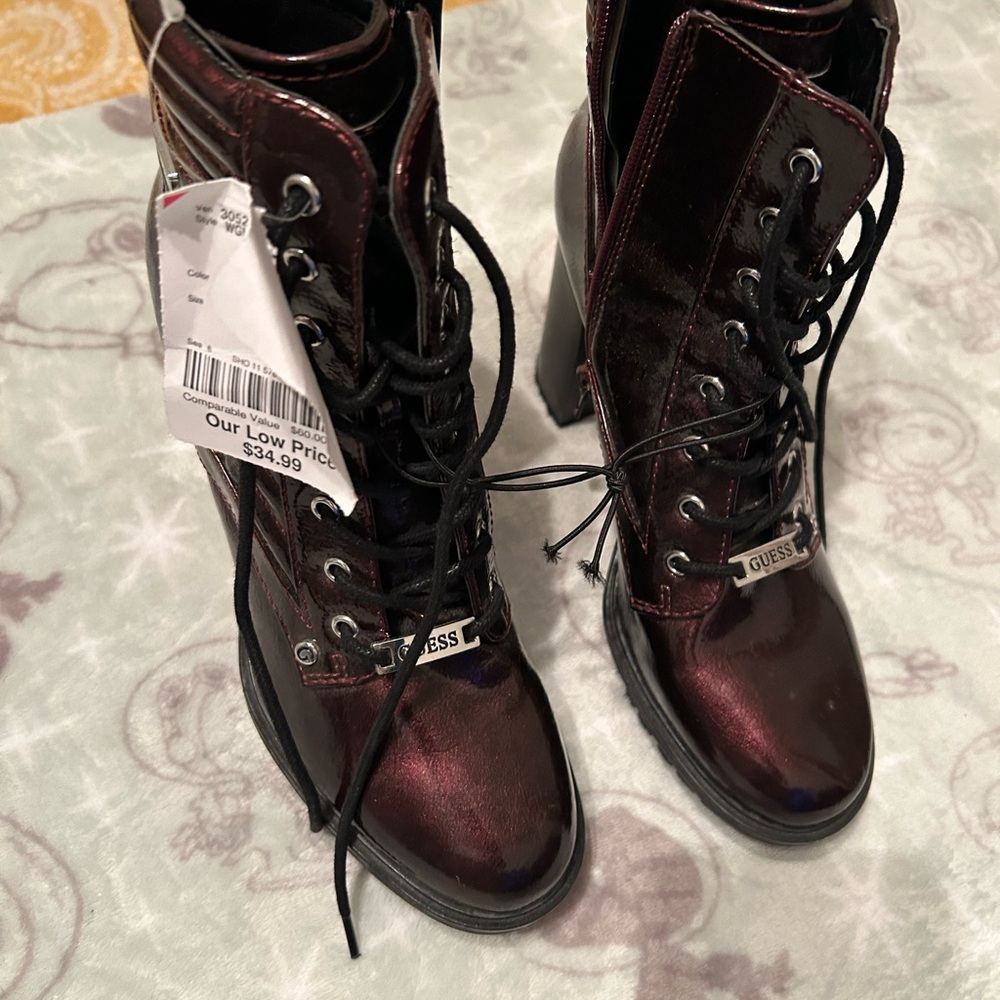Guess Women's Burgundy Lace-Up Boots